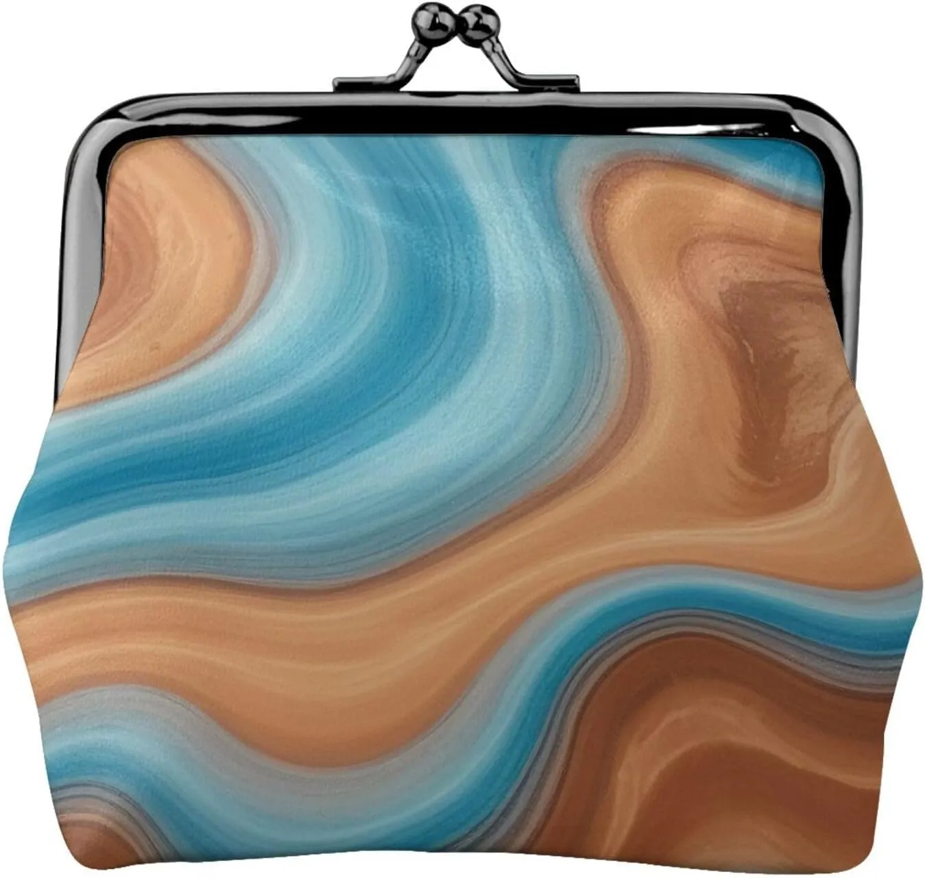 Wavy Colored Fluid Earthen Print PU Leather Coin Purse for Women, Cute Small Purses Bag with Kiss Lock, Gifts for Women and friend