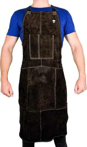 Waylander FJALAR Full Length Welding Apron – Authentic Split Leather Cowhide and Kevlar Reinforced Stitching; Shop Apron for Welders, Blacksmiths and Machinists; Bib Tool Pockets and Cross Strap Back