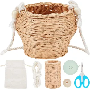 WEBEEDY Basket Weaving Kits DIY Mini Rattan Bucket Bag Handwoven Cross Body Straw Shoulder Bag for WomenBeach Travel Shopping Trip