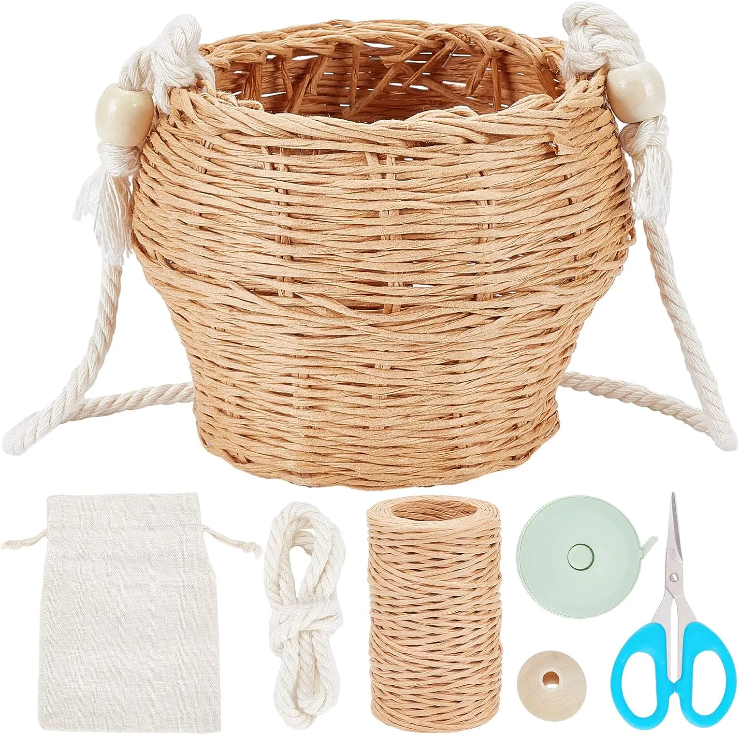 WEBEEDY Basket Weaving Kits DIY Mini Rattan Bucket Bag Handwoven Cross Body Straw Shoulder Bag for WomenBeach Travel Shopping Trip