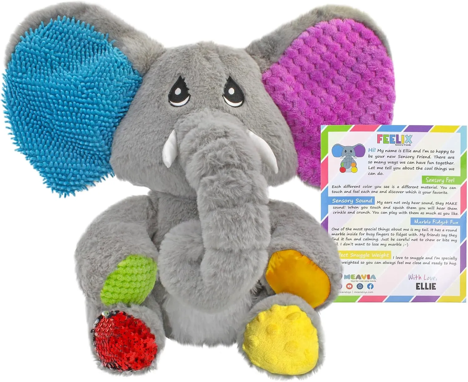 Weighted Sensory Plush Elephant, Ellie The Elephant Toy Fidget Stuffed Animal for Special Needs, FEELix Collection