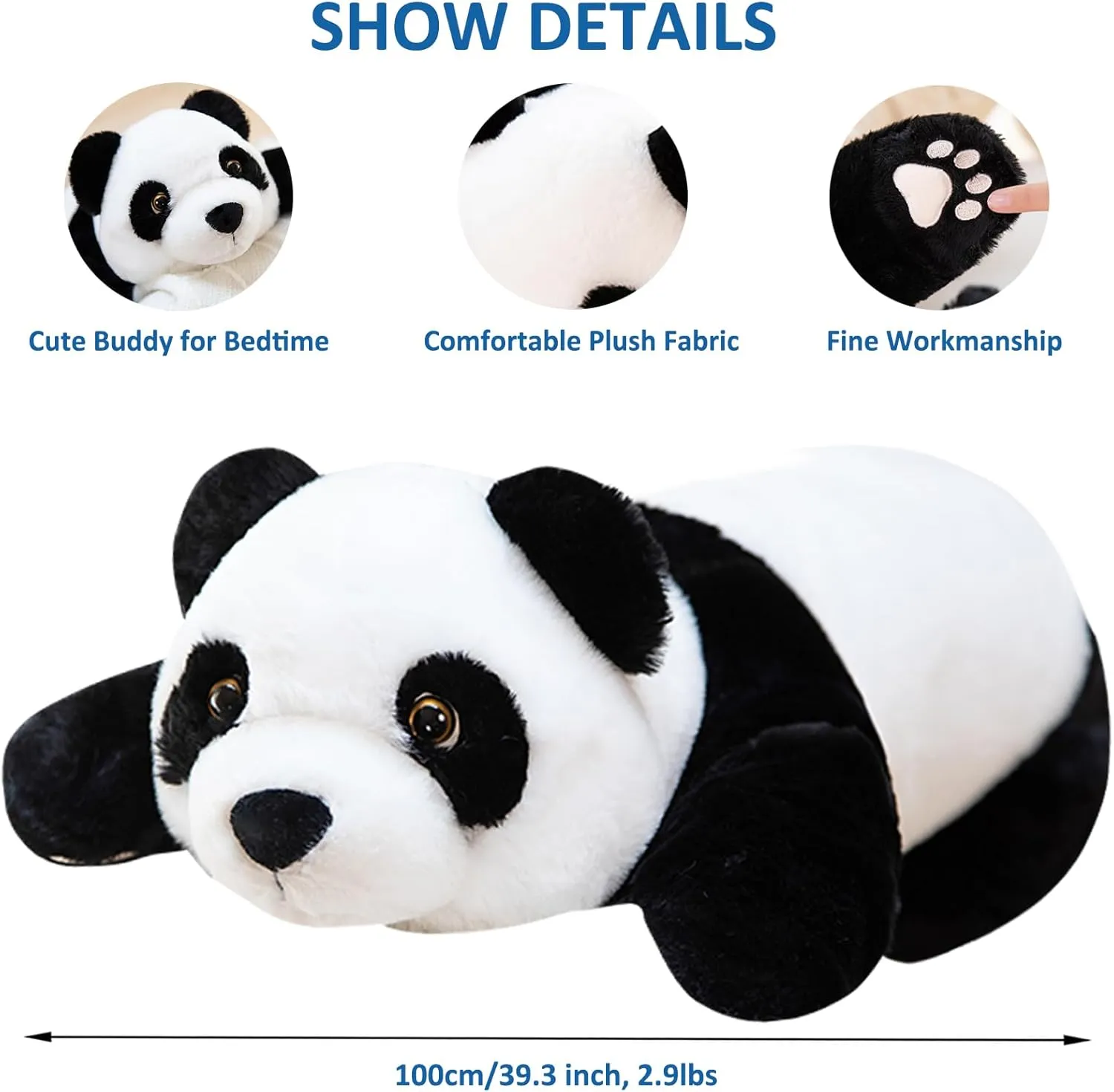Weighted Stuffed Animals, 2.87lbs Giant Weighted Panda Plush Cute Big Panda Plush Animals Pillow Toy Gifts for Kids Adults, 39.3 inch