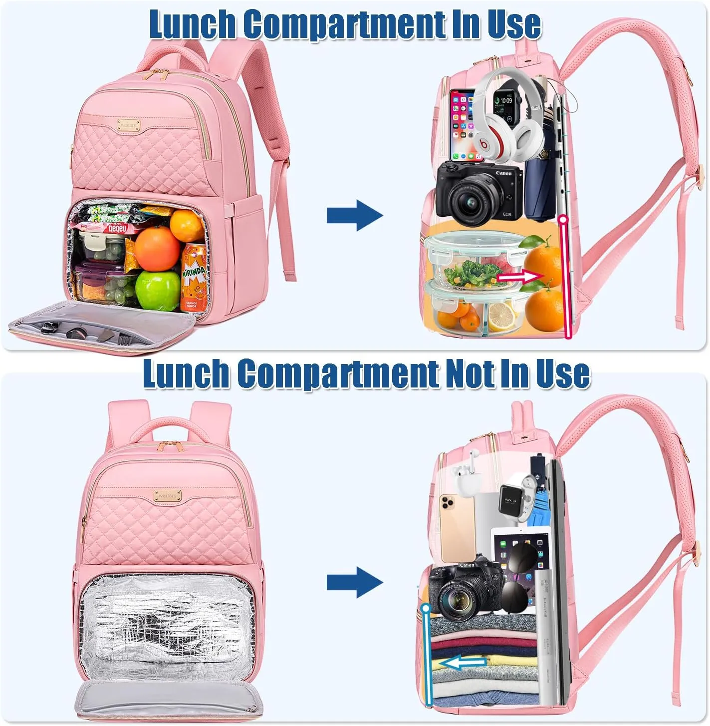 Weitars Lunch Backpack, Insulated Cooler Backpack 15.6 Inch Laptop Backpack For Women Men For Women Nurses Teacher Gifts for College Work Beach Camping Picnics Travel