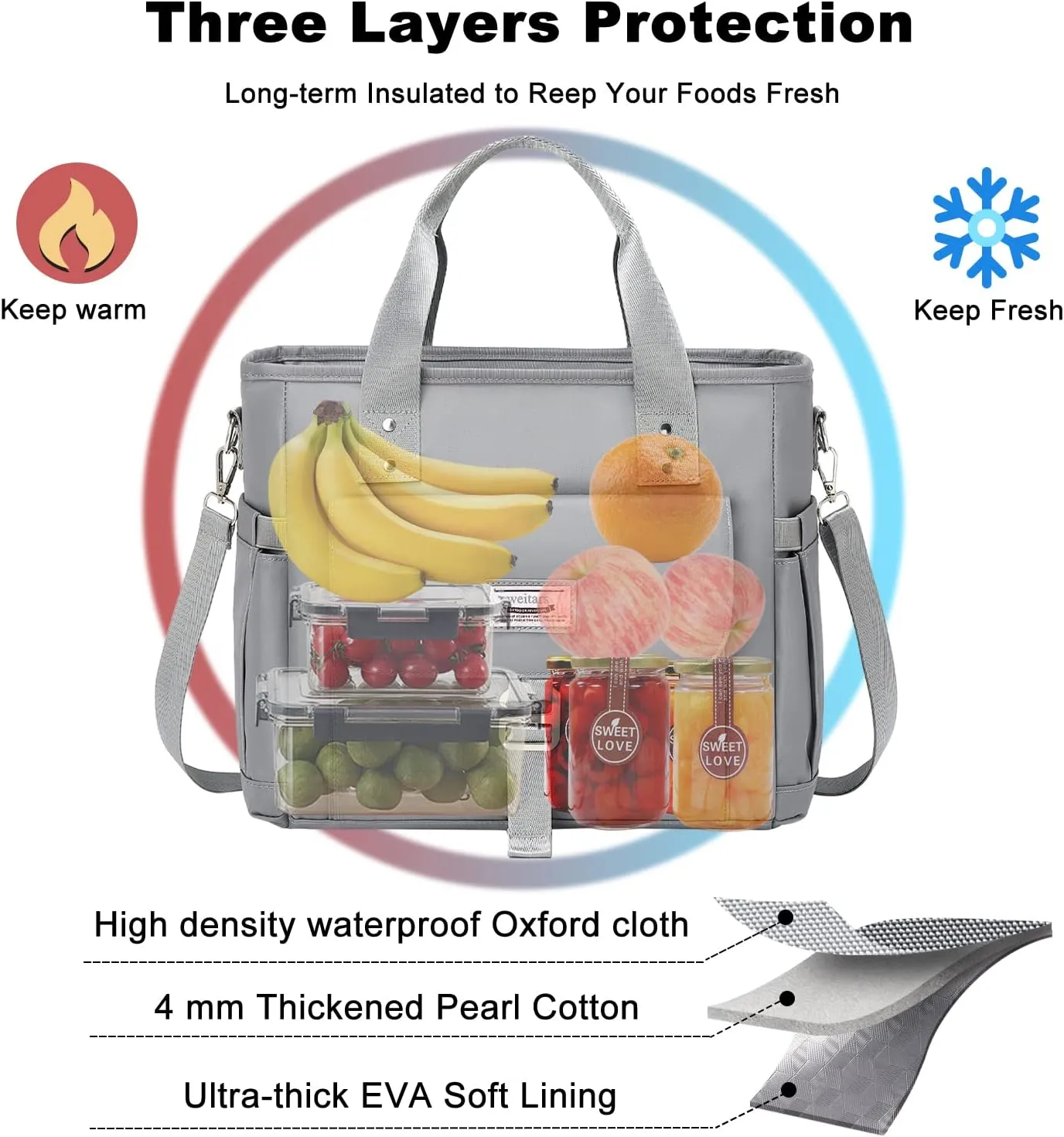 Weitars Lunch Bag for Men Women,Leak Proof Lunch Box for Work,Large Lunch Tote Bag with Removable Shoulder Strap,Insulated Lunch Bag for Picnic Hiking