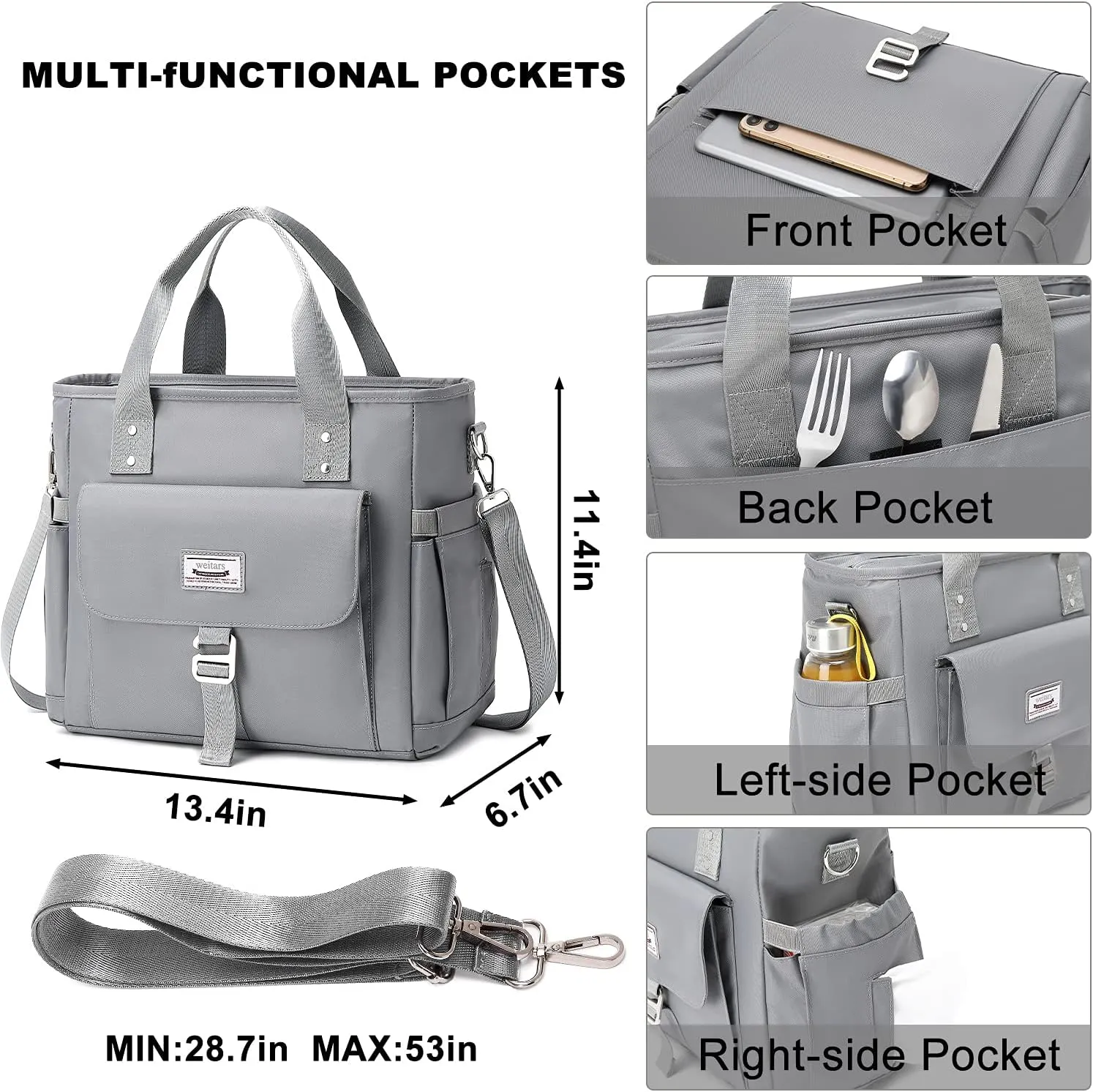 Weitars Lunch Bag for Men Women,Leak Proof Lunch Box for Work,Large Lunch Tote Bag with Removable Shoulder Strap,Insulated Lunch Bag for Picnic Hiking