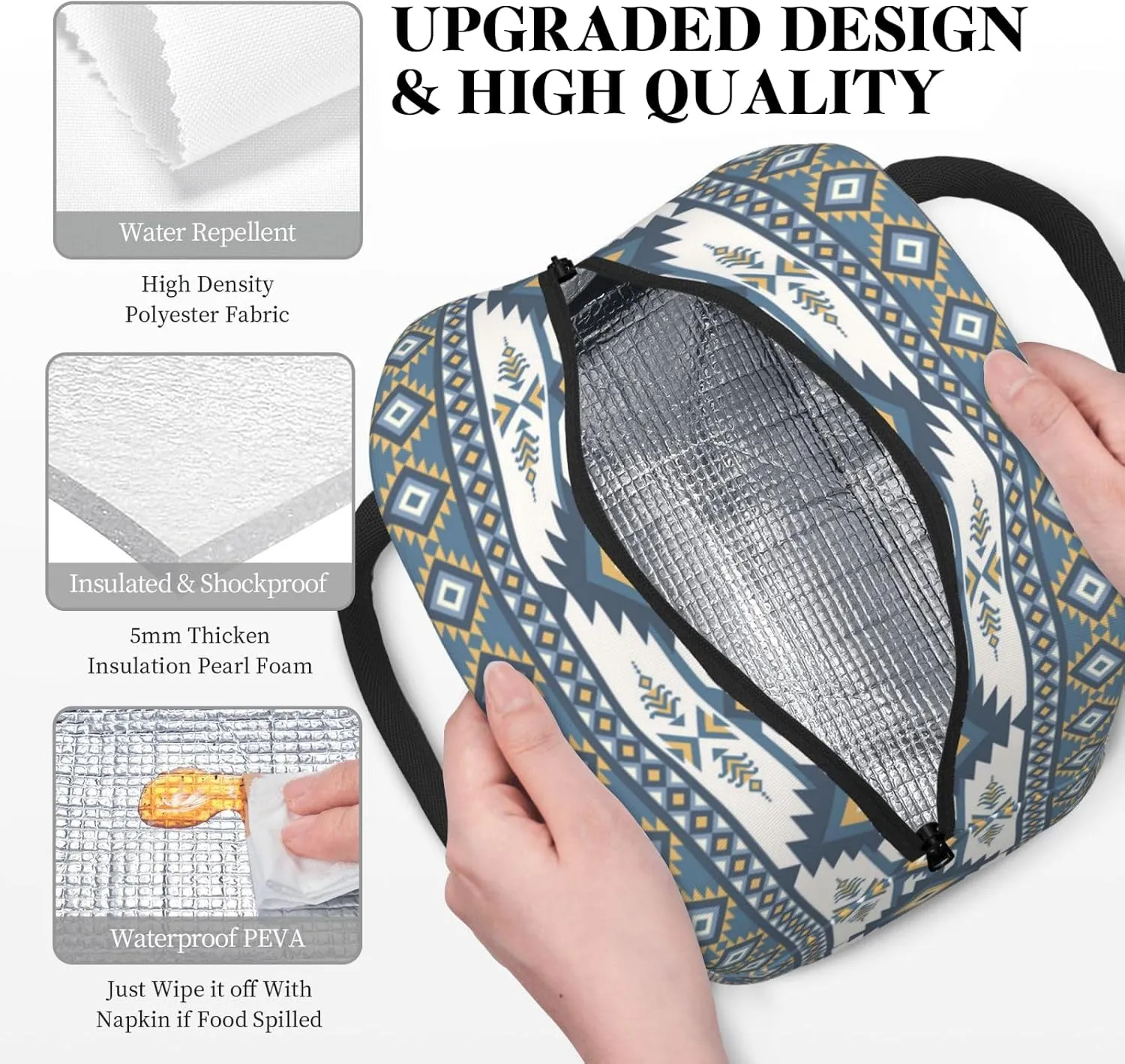 Western Aztec Lunch Bag for Woman Cow Skull Floral Print Insulated Cooler Bag Reusable Portable Thermal Lunch Tote for Work Camping Picnic Beach Home Restaurant Office Hiking Outdoor