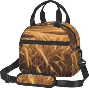 Wheat Field Print Foods Insulated Lunch Bag Cute Tote Box Leakproof Cooler Adjustable Shoulder Strap
