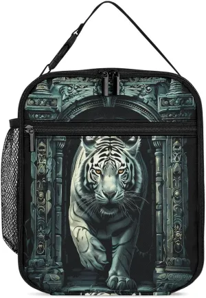 White Tiger Architecture Lunch Bag Insulated Box Portable Reusable Tote Handbag with Strap for Women Men