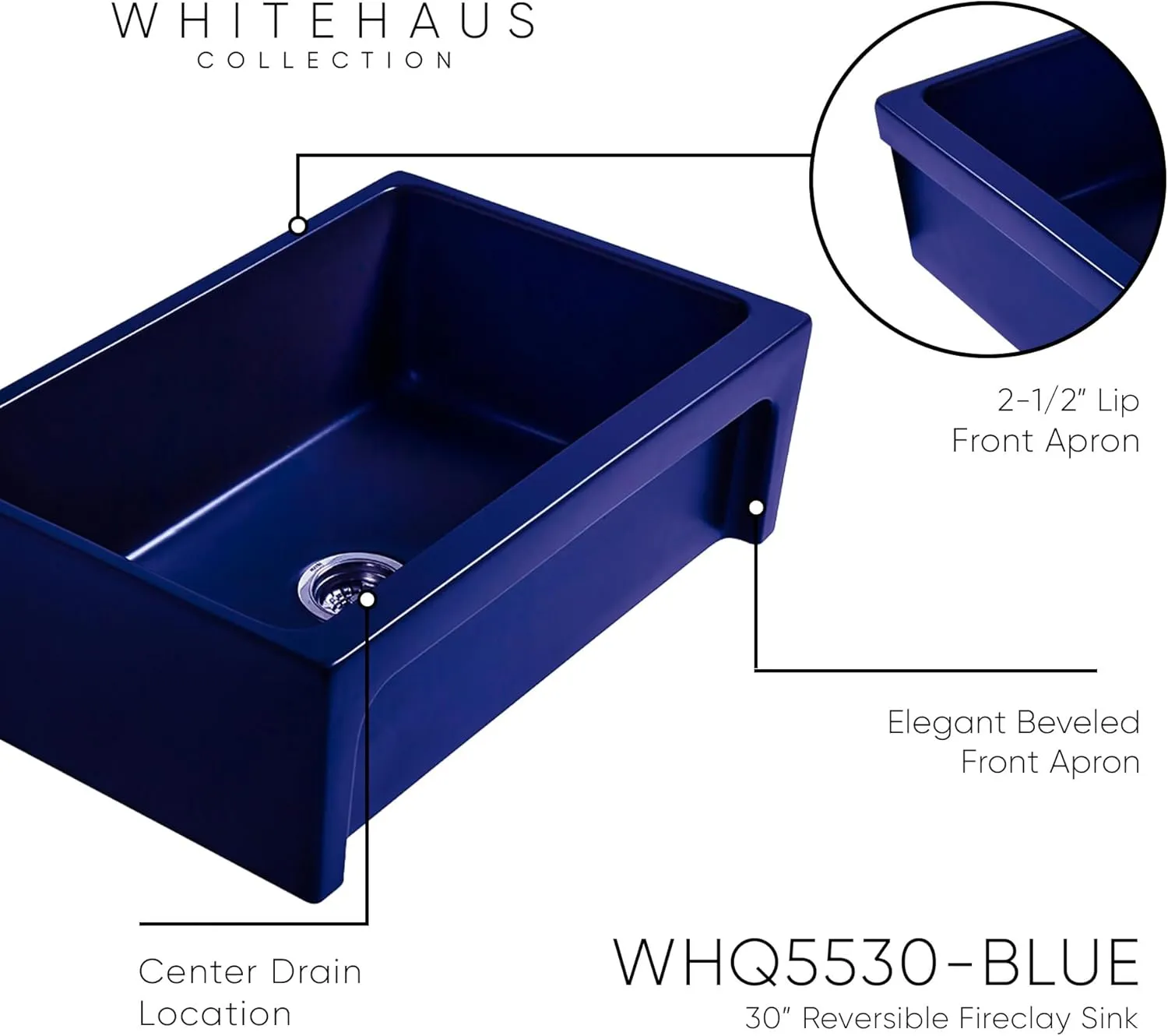 Whitehaus Collection WHQ5530-M-WHITE Glencove Kitchen, Fireclay, Front Apron Sink, Matte White