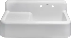 Whitehaus Collection WHQD4220-White 42" Single Bowl Fireclay Utility Above Mount Sink: Integral Drain Board, High Backsplash