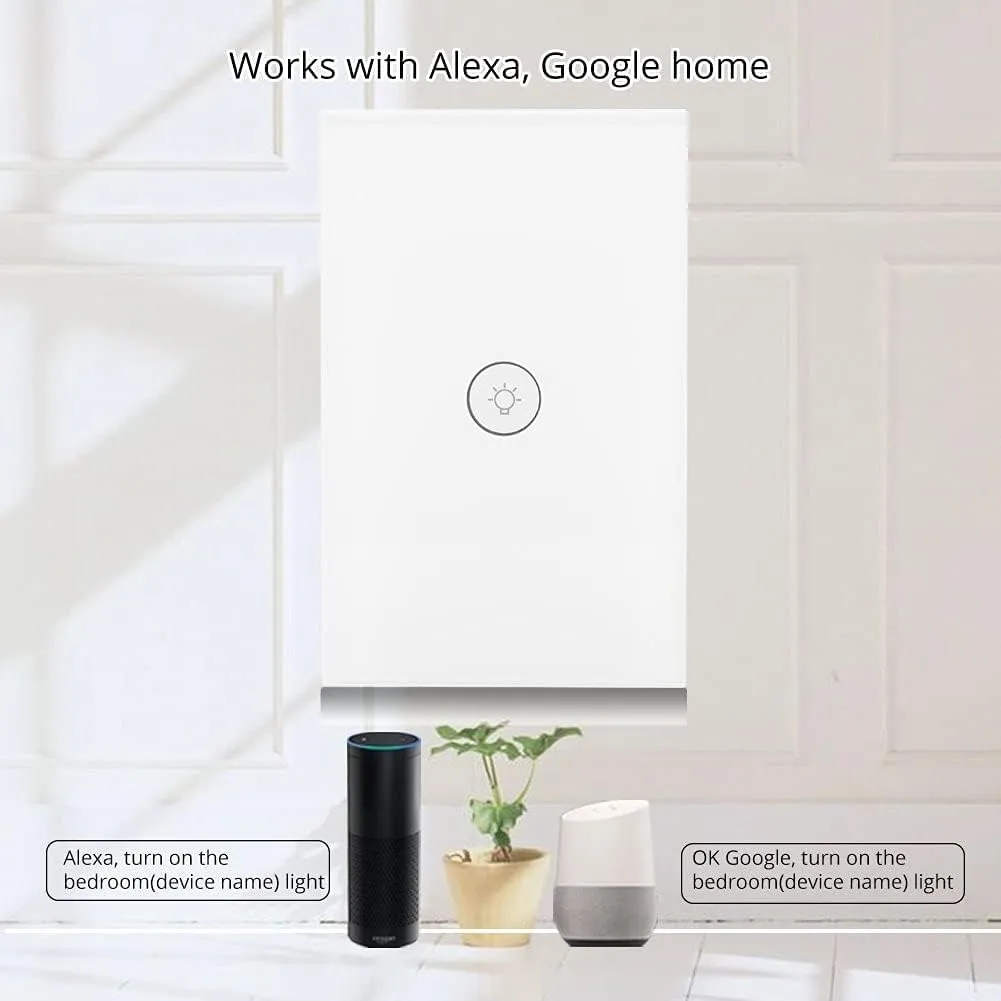 WiFi Smart Wall Light Switch Glass Touch Panel Wireless Remote Control by Mobile APP Anywhere Compatible with Alexa,Timing Function No Hub Required (Wall Switch 1 Gang).