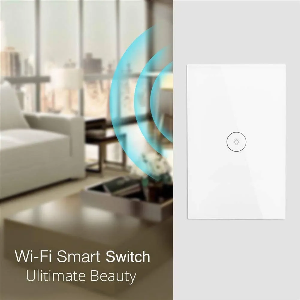 WiFi Smart Wall Light Switch Glass Touch Panel Wireless Remote Control by Mobile APP Anywhere Compatible with Alexa,Timing Function No Hub Required (Wall Switch 1 Gang).