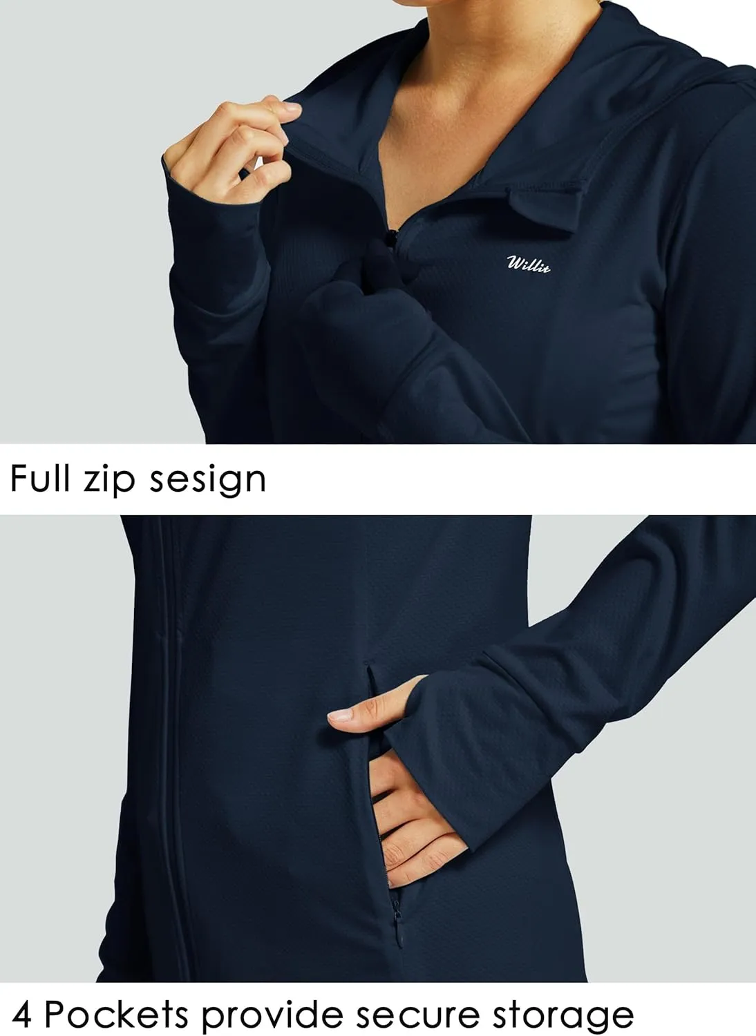 Willit Women's UPF 50  Sun Protection Shirts UV Long Sleeve Zip Hoodies SPF Lightweight Jacket Hiking Outdoor with Pockets