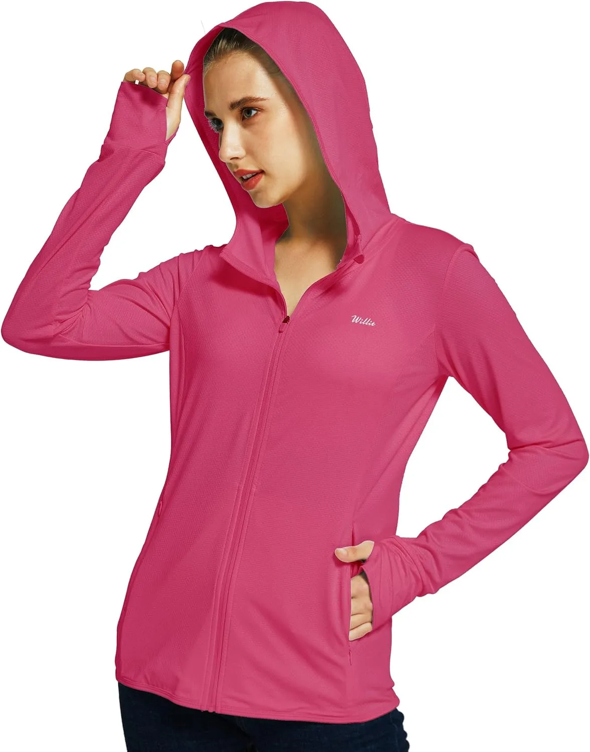 Willit Women's UPF 50  Sun Protection Shirts UV Long Sleeve Zip Hoodies SPF Lightweight Jacket Hiking Outdoor with Pockets