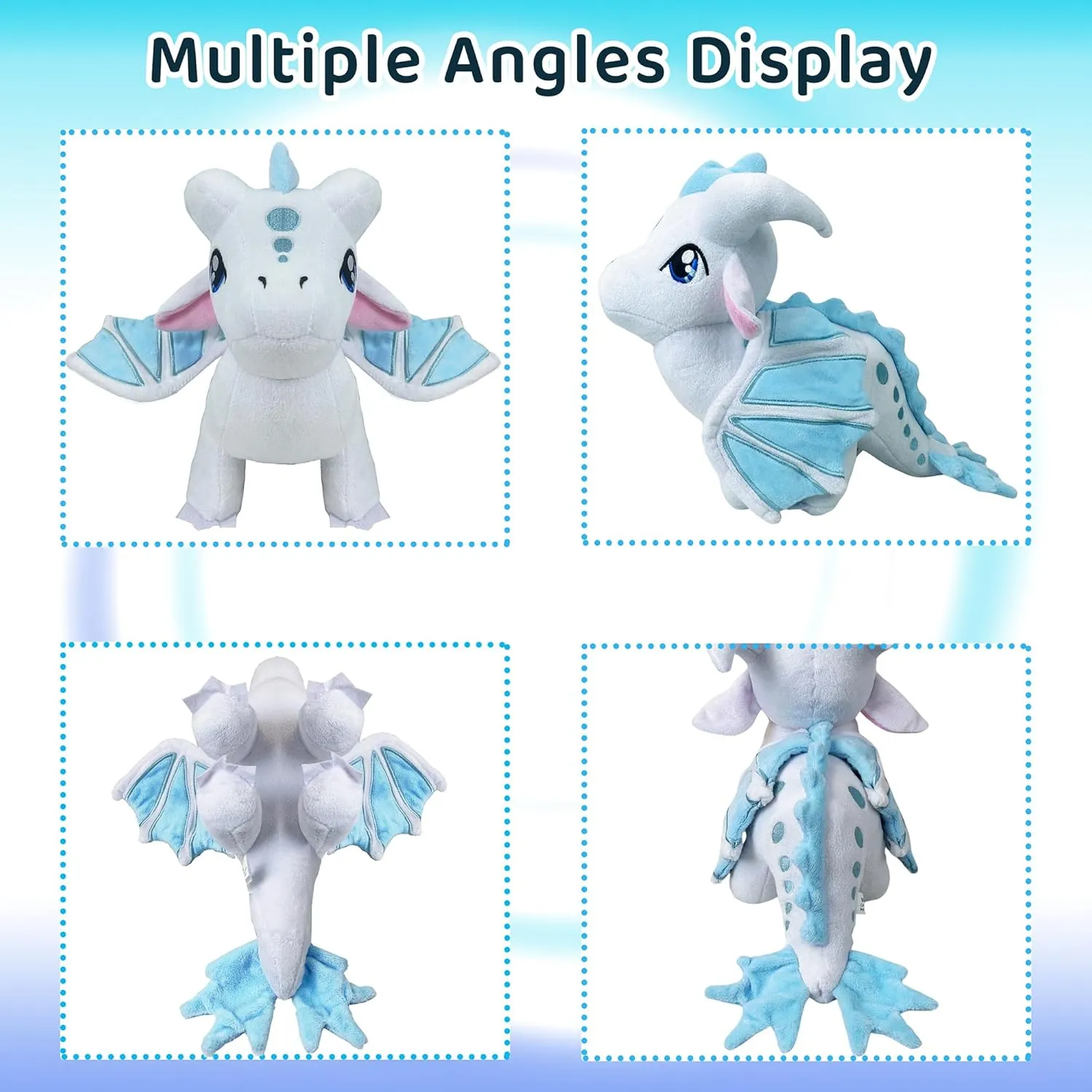 Wings Dragon Plush Toys Stuffed Animal Plushies Cute Dragon Figure Merch Present for Kids Aged 3  (White)
