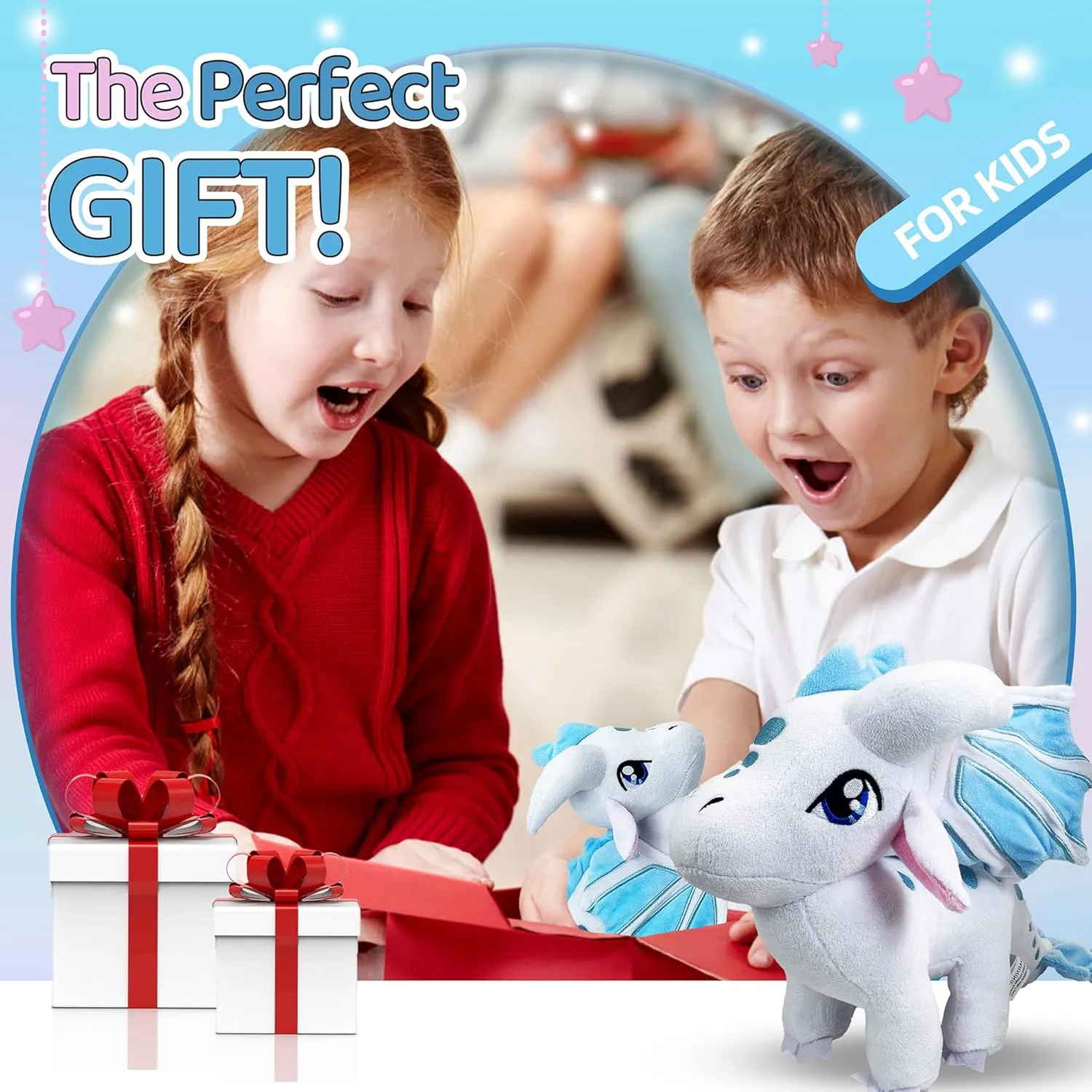 Wings Dragon Plush Toys Stuffed Animal Plushies Cute Dragon Figure Merch Present for Kids Aged 3  (White)