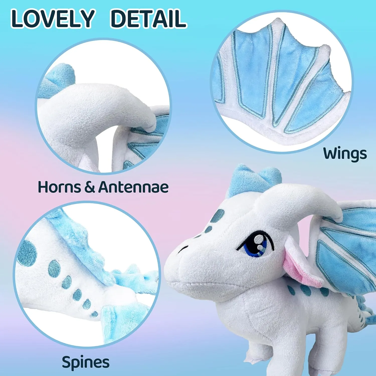 Wings Dragon Plush Toys Stuffed Animal Plushies Cute Dragon Figure Merch Present for Kids Aged 3  (White)