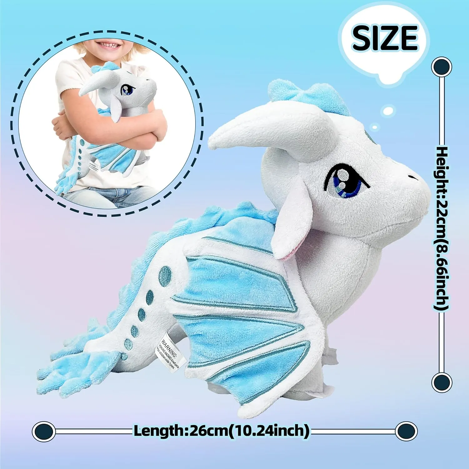 Wings Dragon Plush Toys Stuffed Animal Plushies Cute Dragon Figure Merch Present for Kids Aged 3  (White)