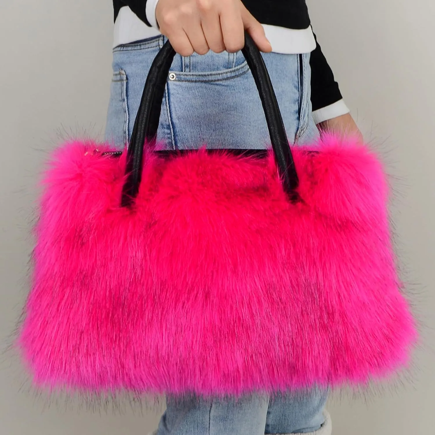Winter Furry Handbag Soft Faux Fur Leather Bag Lightweight Travel Bag Cute Women's Shaggy Purse