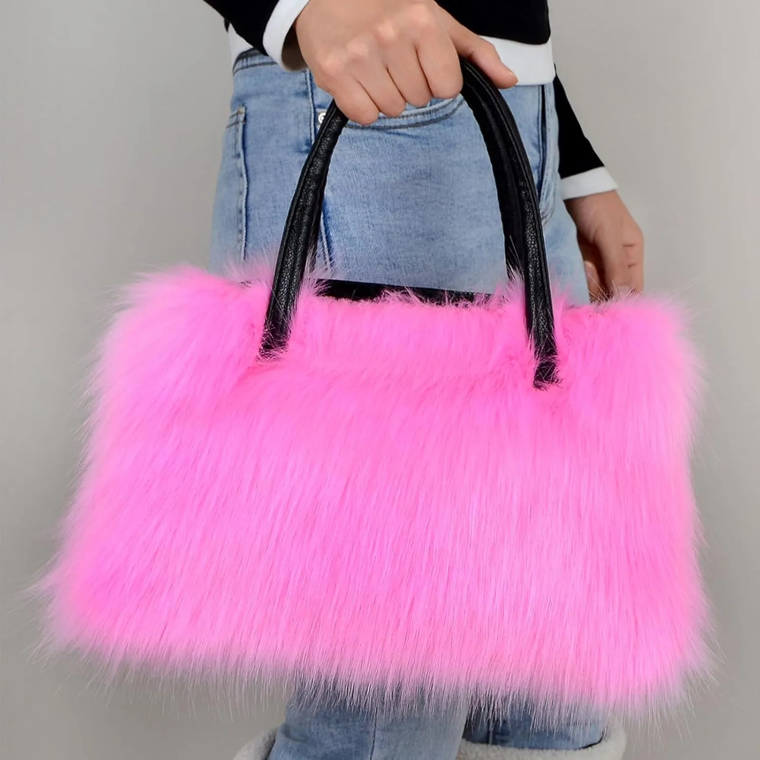 Winter Furry Handbag Soft Faux Fur Leather Bag Lightweight Travel Bag Cute Women's Shaggy Purse