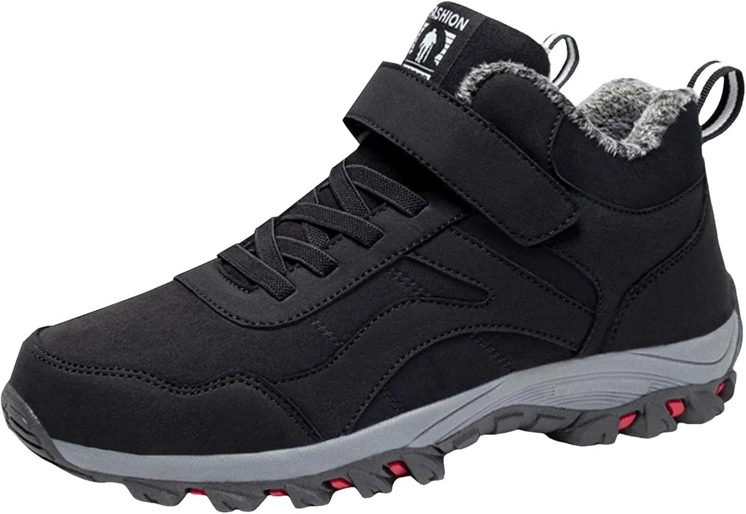 Winter Sport Shoes for Men Fleece Lined Warm Running Shoes with Adjustable Closures Non Slip Walking Boots Snowshoe Pole