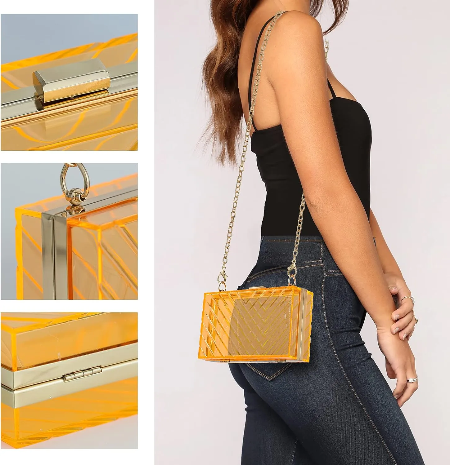 WJCD Clear Purses For Women Acrylic Clear Clutch Bag Stadium Approved