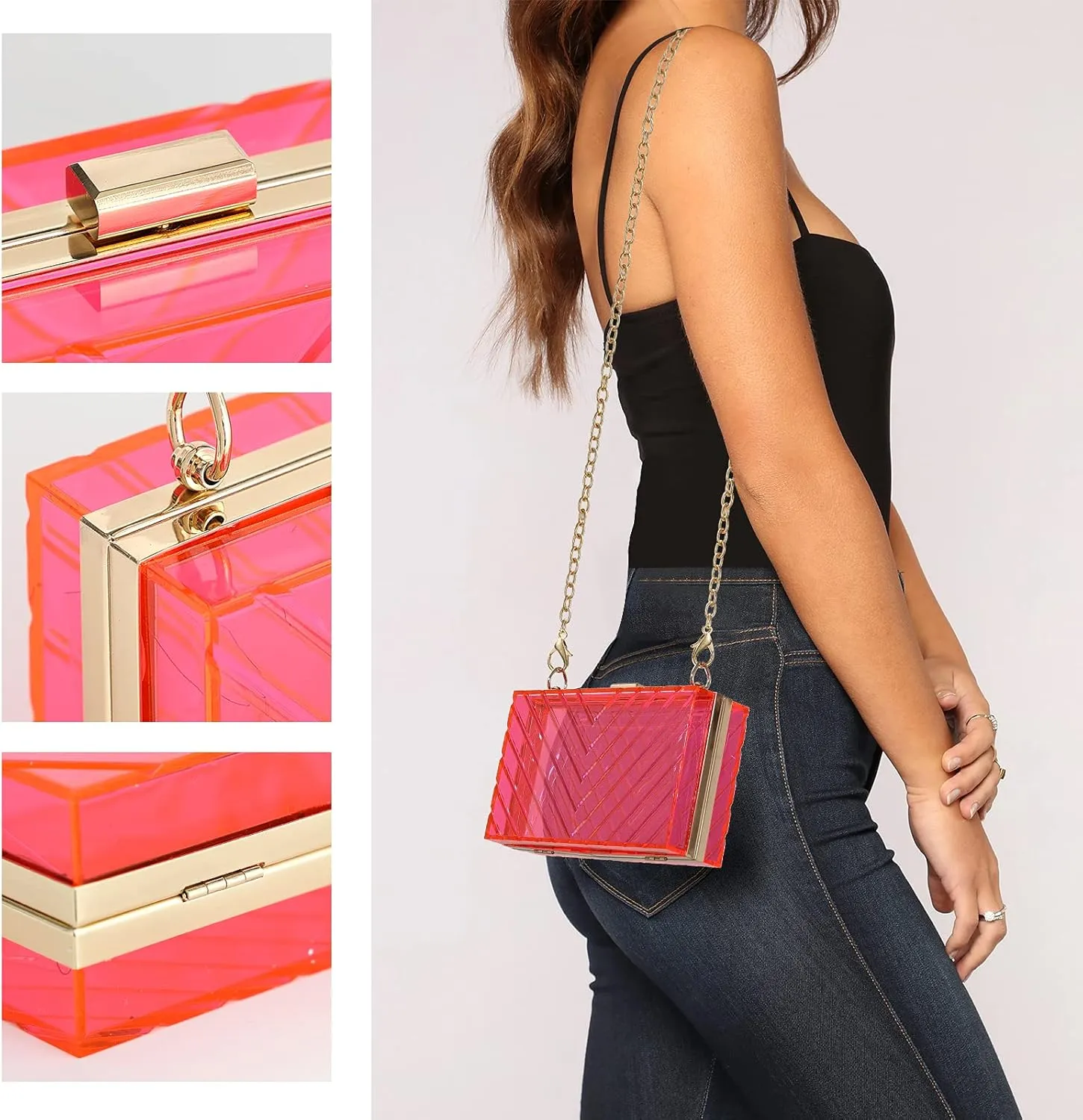 WJCD Clear Purses For Women Acrylic Clear Clutch Bag Stadium Approved