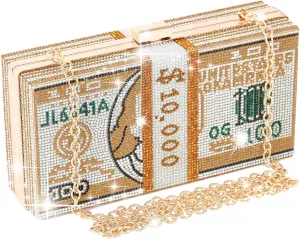 WJCD Money Clutch Purses Rhinestone Crossbody Purse Unique Evening Clutch Handbag Shoulder Bag Money Purses Crossbody Bag