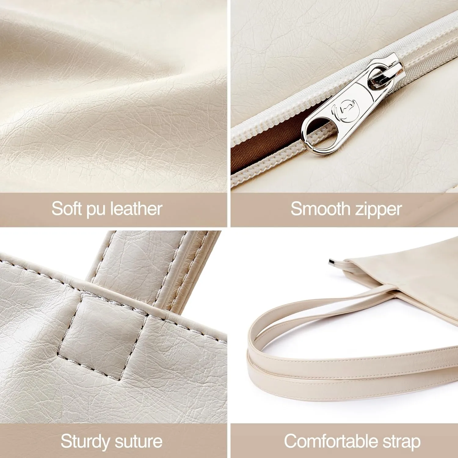 WLLWOO WLLWOO Soft PU Leather Tote Bag for Women Large Casual Hobo Handbags with Zipper Shoulder Work Bag Travel Purse