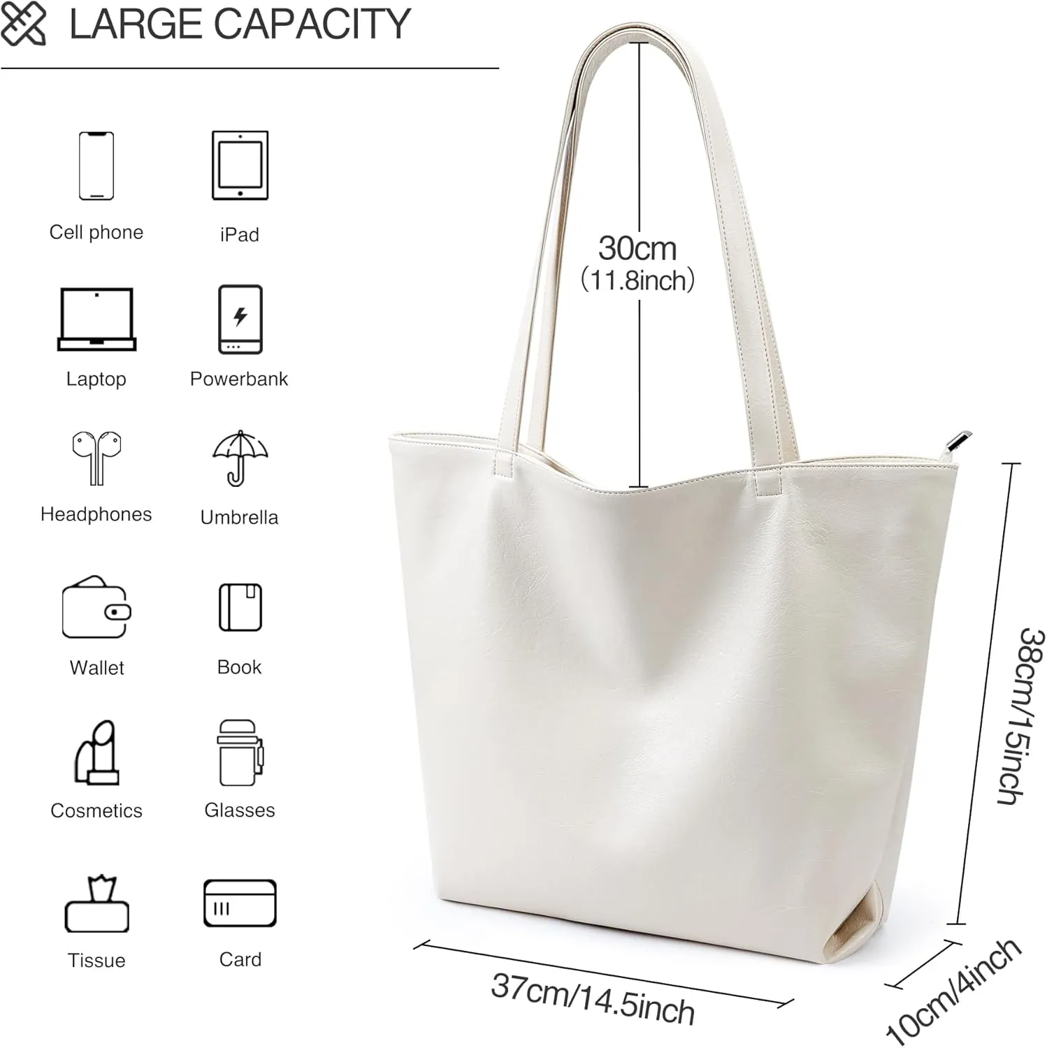 WLLWOO WLLWOO Soft PU Leather Tote Bag for Women Large Casual Hobo Handbags with Zipper Shoulder Work Bag Travel Purse