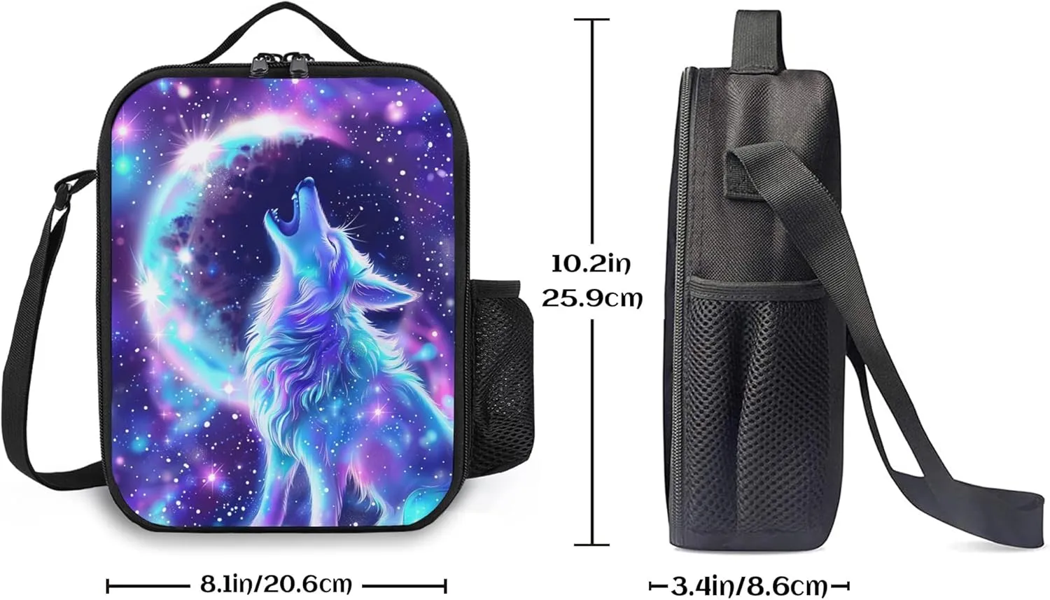 Wolf Lunch Box Insulated Lunch Bag for Women Men Reusable Large Capacity Lunchbox with Shoulder Strap Small Leakproof Cooler Food Bento Tote Bag for Work Travel Picnic
