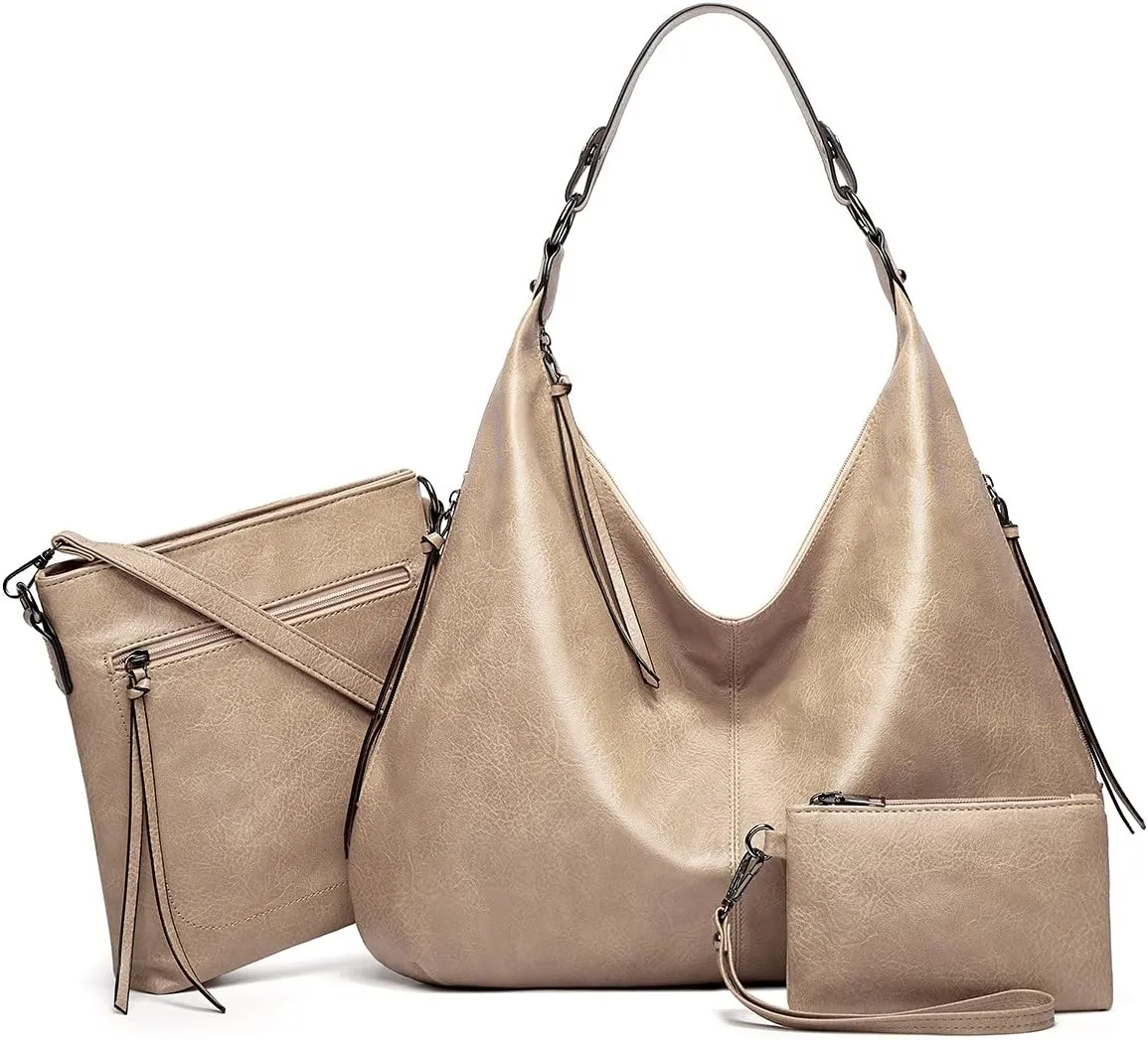 Women 3Pcs Tote Handbag PU Top-handle Shoulder Bag Big Satchel Messenger Purses