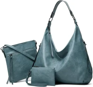 Women 3Pcs Tote Handbag PU Top-handle Shoulder Bag Big Satchel Messenger Purses