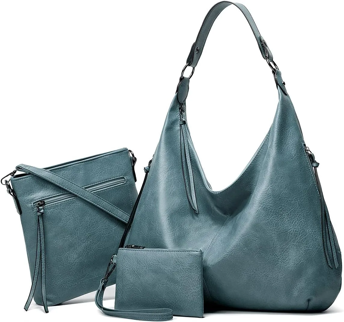 Women 3Pcs Tote Handbag PU Top-handle Shoulder Bag Big Satchel Messenger Purses