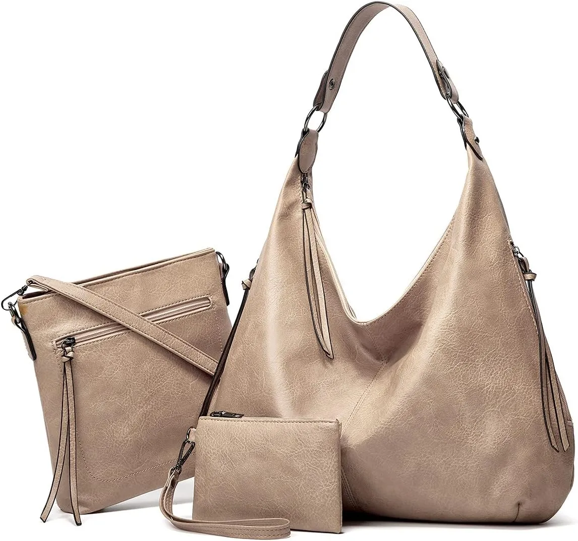 Women 3Pcs Tote Handbag PU Top-handle Shoulder Bag Big Satchel Messenger Purses