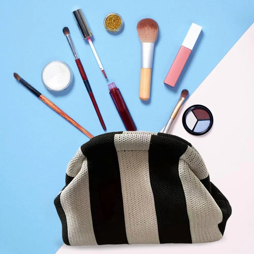 Women Colorblock Dumpling Clutch - Contrast Color Knitting Casual Summer Beach Bag