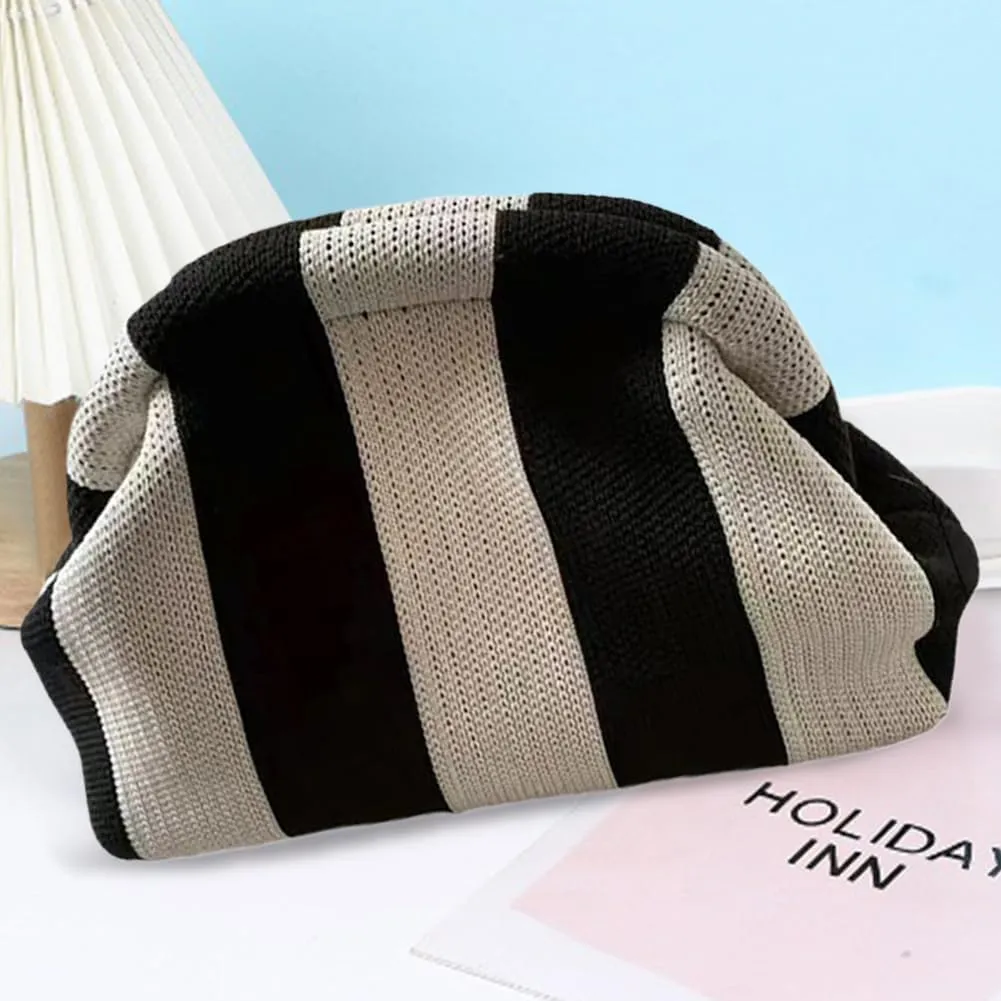Women Colorblock Dumpling Clutch - Contrast Color Knitting Casual Summer Beach Bag