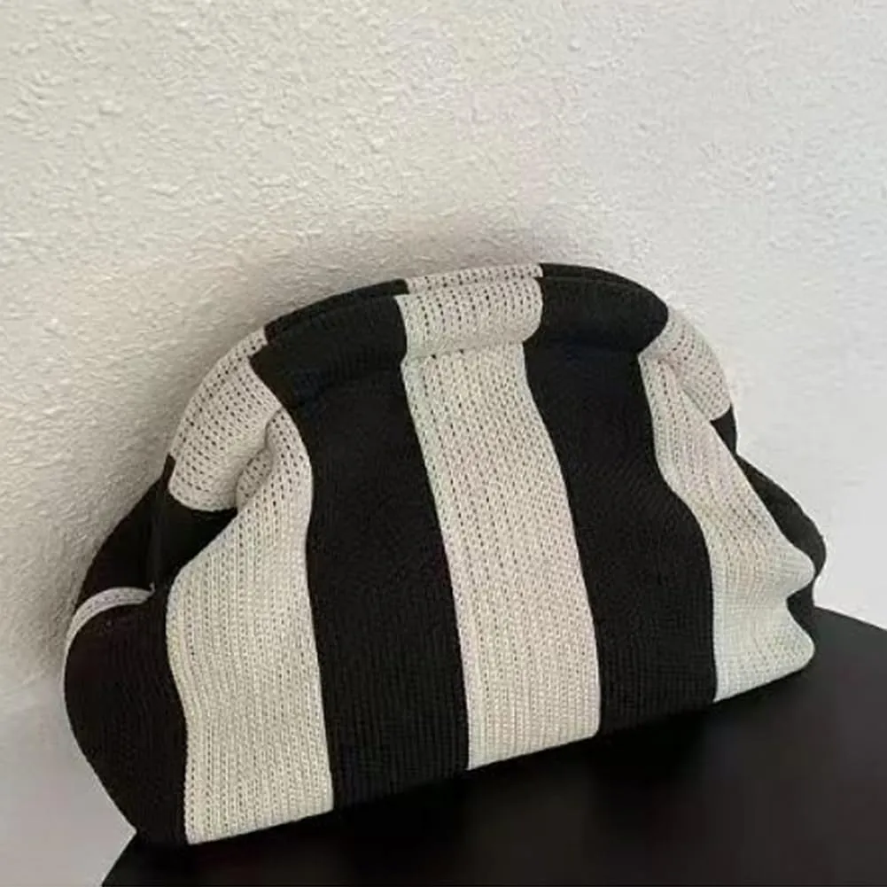 Women Colorblock Dumpling Clutch - Contrast Color Knitting Casual Summer Beach Bag