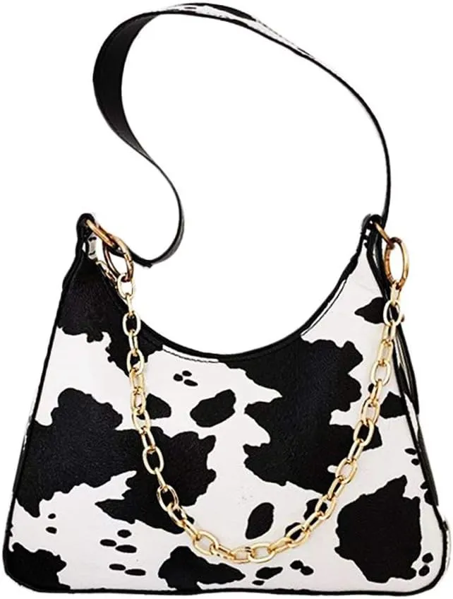 Women Cow Print Shoulder Bag Clutch Purse Underarm Handbag Satchel Zipper Tote Bag Purse