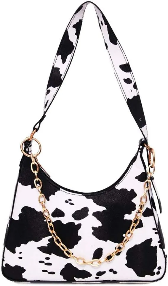 Women Cow Print Shoulder Bag Clutch Purse Underarm Handbag Satchel Zipper Tote Bag Purse