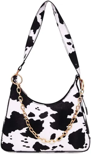 Women Cow Print Shoulder Bag Clutch Purse Underarm Handbag Satchel Zipper Tote Bag Purse