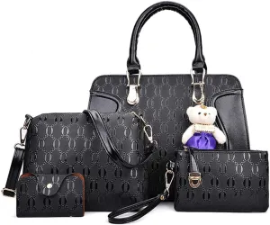 Women Fashion Handbag Tote Bag 4pcs Set Top Handle Satchel PU Shoulder Bag Purse