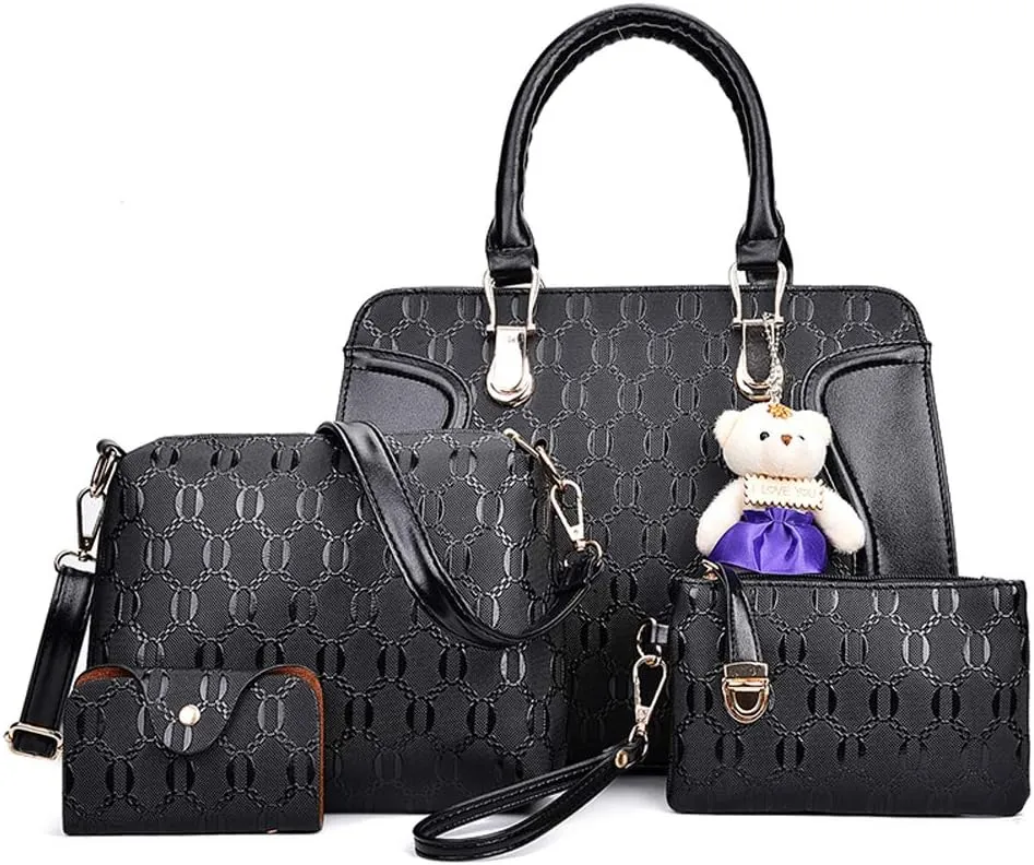 Women Fashion Handbag Tote Bag 4pcs Set Top Handle Satchel PU Shoulder Bag Purse