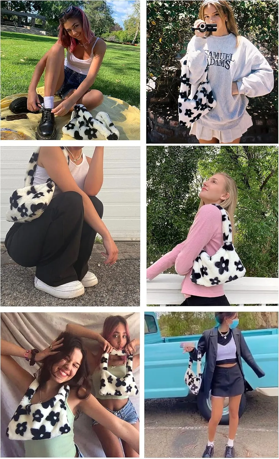 Women Fluffy Faux Fur Cow Print Shoulder Bag Clutch Purse Underarm Handbag Satchel Zipper Tote Bag Purse