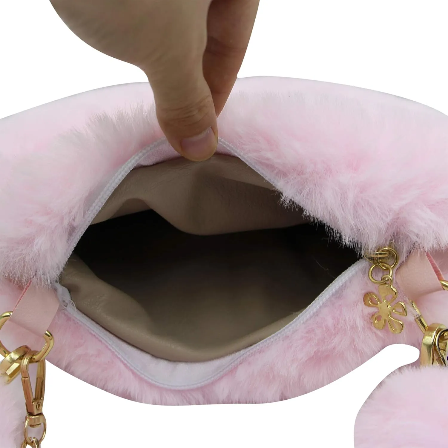 Women Girls Faux Fur Heart Shaped Handbag Plush Shoulder Bag Clutch Purse with Metal Chain Strap