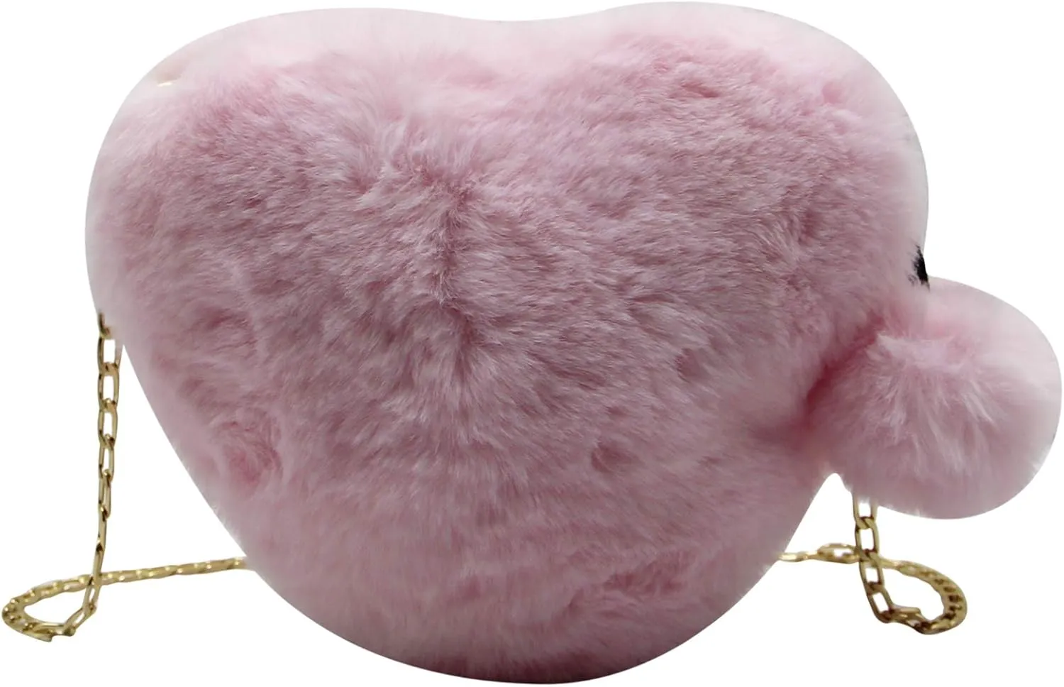 Women Girls Faux Fur Heart Shaped Handbag Plush Shoulder Bag Clutch Purse with Metal Chain Strap