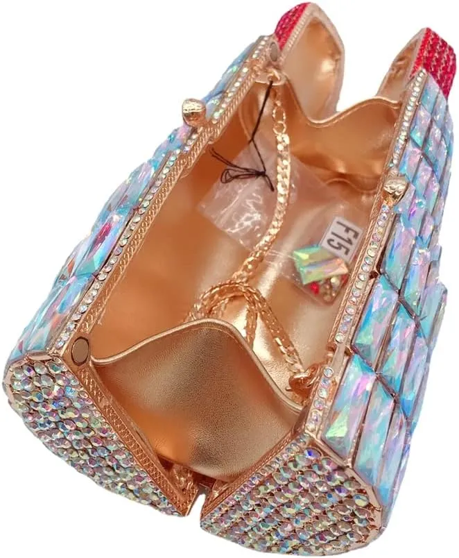 Women Glittering Lipstick Evening Bag Rhinestone Crystal Evening Clutch Vintage Wedding Party Prom Handbag Purses