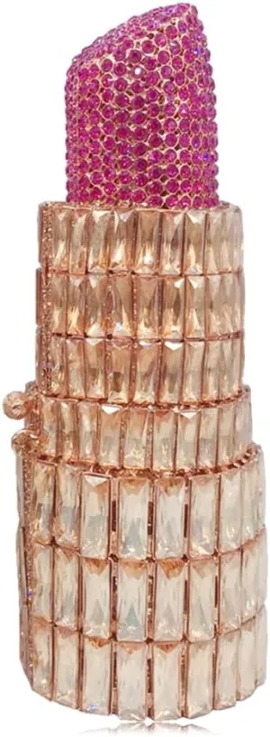 Women Glittering Lipstick Evening Bag Rhinestone Crystal Evening Clutch Vintage Wedding Party Prom Handbag Purses