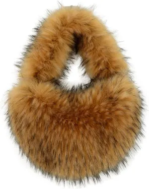 Women Heart Shaped Tote Bag Plush Faux-Fur Winter Clutch Purse Brown