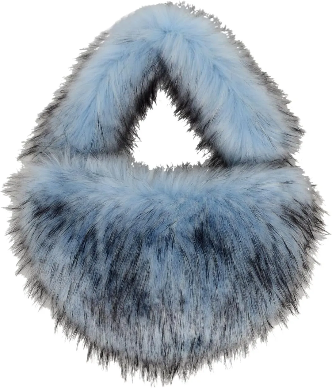 Women Heart Shaped Tote Bag Plush Faux-Fur Winter Clutch Purse Sky Blue